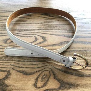 80s White Leather Belt with Gold Silver Buckles